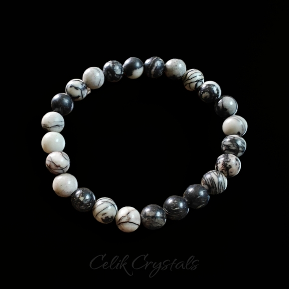 Black Spider Web Jasper Bracelet 8mm Natural Stones Unisex Healing Stret… - Picture 5 of 5